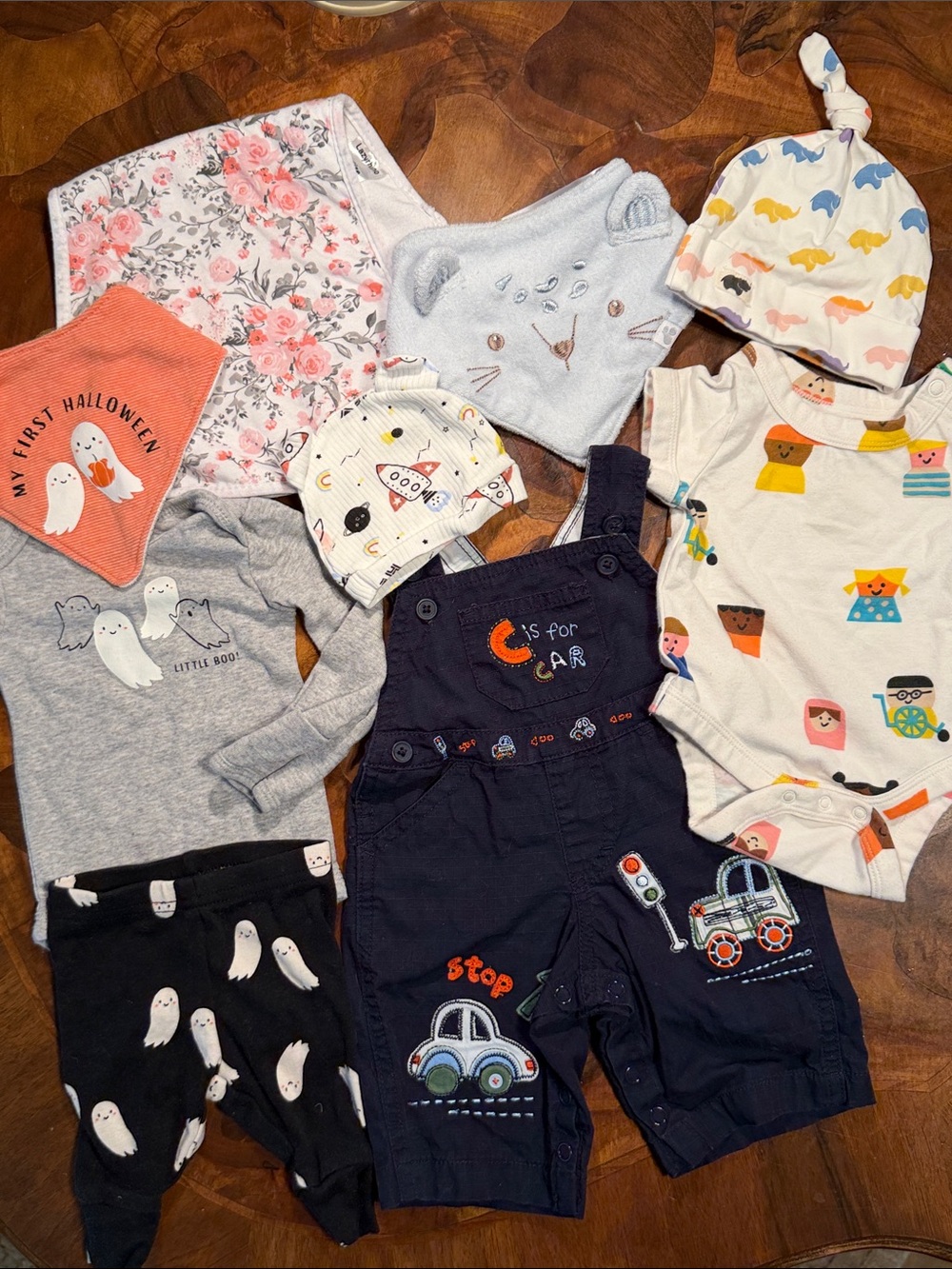 New Born Baby Lot with Navy Overalls and Halloween Set